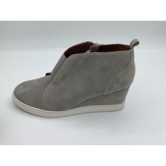 Linea Paolo Women's Size 8M Felicia Grey Suede Zip High Heel Wedge Ankle Boots - Picture 6 of 7